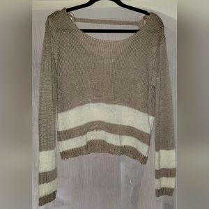 Double Zero Sweater- Light Brown w/Cream Stripes - L